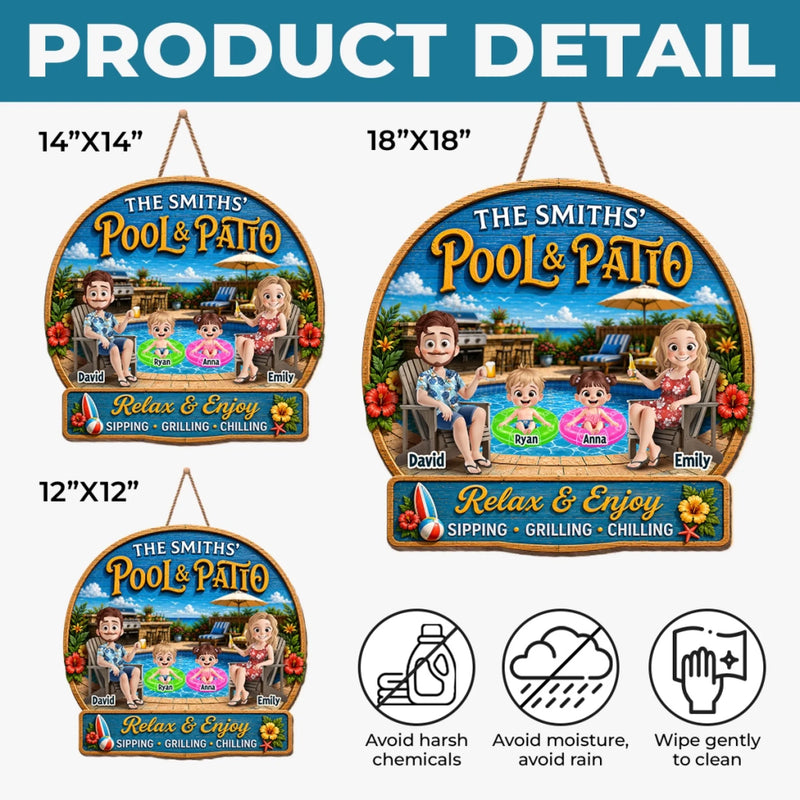 Custom Poolside Wood Sign - Personalized Summer Vacation And Travel Gifts For Mom, Dad, Kids - Pool Time Together