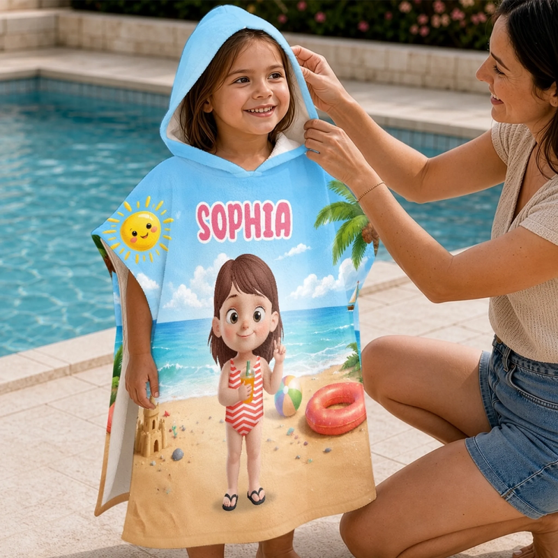 Custom Poncho Beach Towel - Personalized Summer Vacation And Travel Gifts For Women, Men, Kids - Find Me At The Beach
