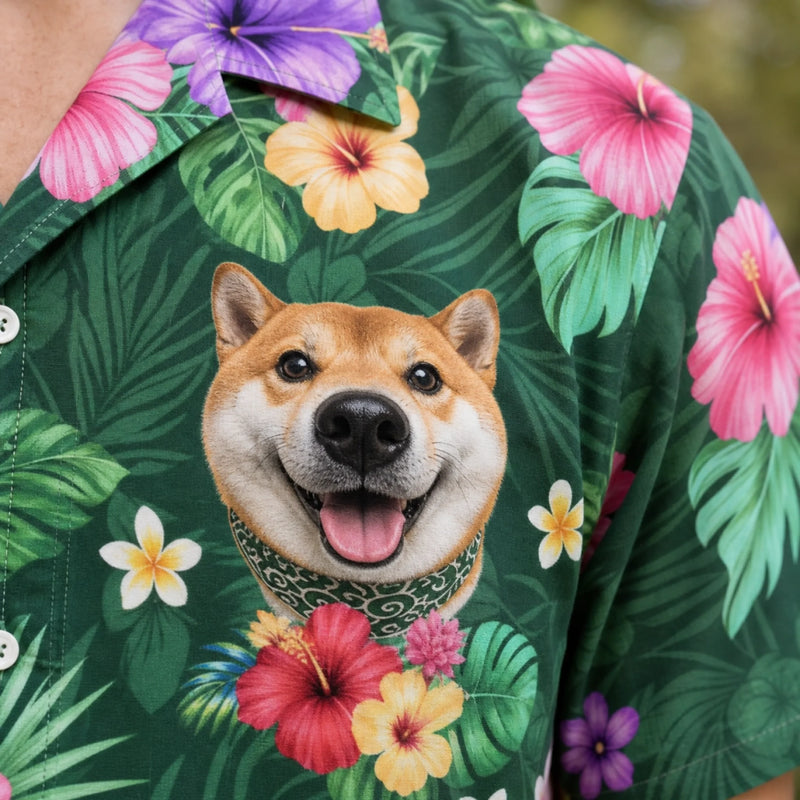 Custom Photo Unisex Tropical Hawaiian Aloha Shirt - Personalized Summer Vacation And Travel Gifts For Dog Cat Lovers, Dog Dad And Mom, Cat Owners - Sun Sand And Paws