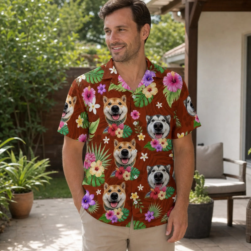 Custom Photo Unisex Tropical Hawaiian Aloha Shirt - Personalized Summer Vacation And Travel Gifts For Dog Cat Lovers, Dog Dad And Mom, Cat Owners - Sun Sand And Paws