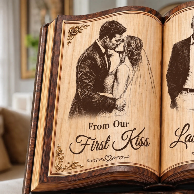 Custom Photo 2-Layered Wooden Plaque - Personalized Anniversary Wedding Gifts For Husband And Wife, Him And Her - Forever Starts With Us