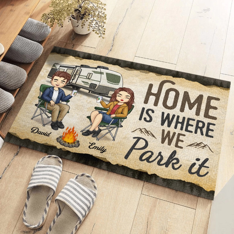 Custom Home Decor Decorative Mat - Personalized Anniversary Wedding Camping Gifts For Campers, Husband And Wife, Him And Her - Home Is Where We Park It