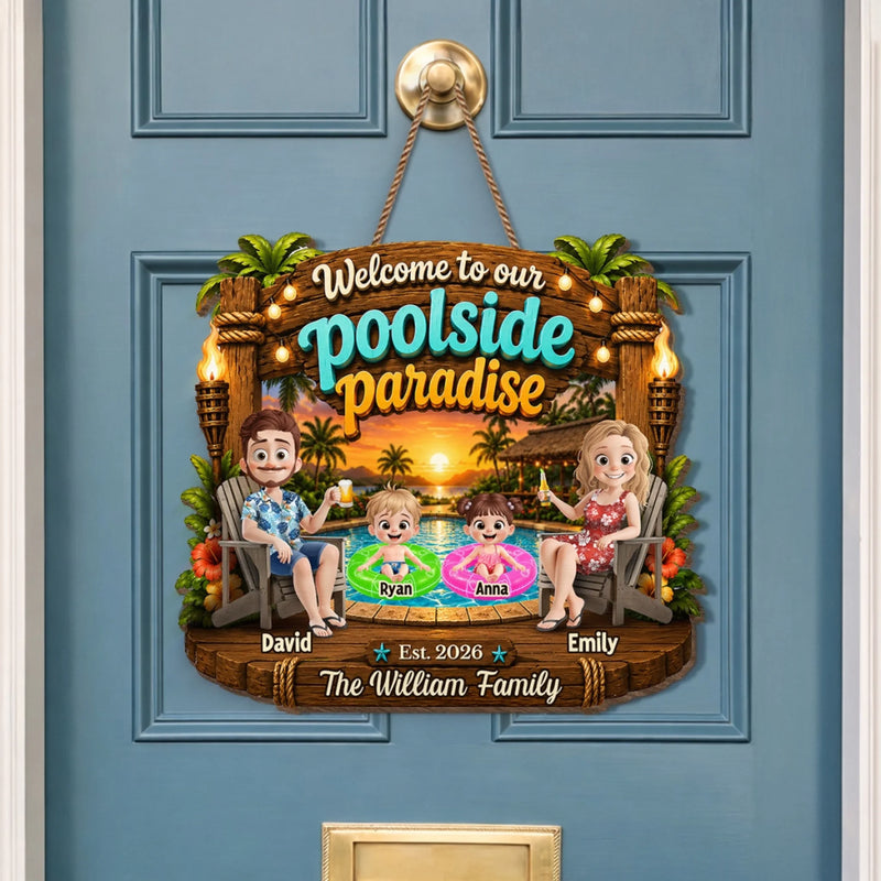 Custom Poolside Wood Sign - Personalized Summer Vacation And Travel Gifts For Mom, Dad, Kids - Making Waves Daily
