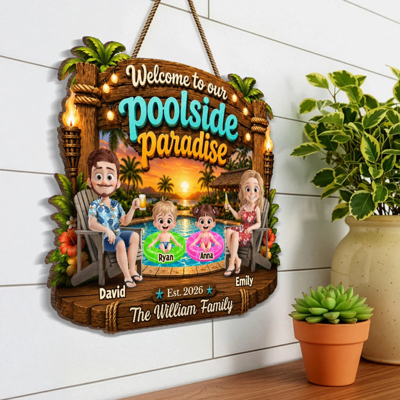 Custom Poolside Wood Sign - Personalized Summer Vacation And Travel Gifts For Mom, Dad, Kids - Making Waves Daily