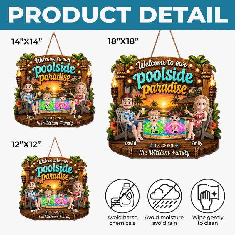 Custom Poolside Wood Sign - Personalized Summer Vacation And Travel Gifts For Mom, Dad, Kids - Making Waves Daily