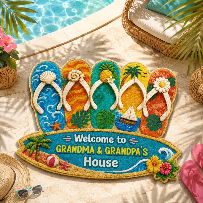 Custom Shaped Doormat - Personalized Summer Vacation And Travel Gifts For Grandma, Grandpa - Beach Days With Grandkids