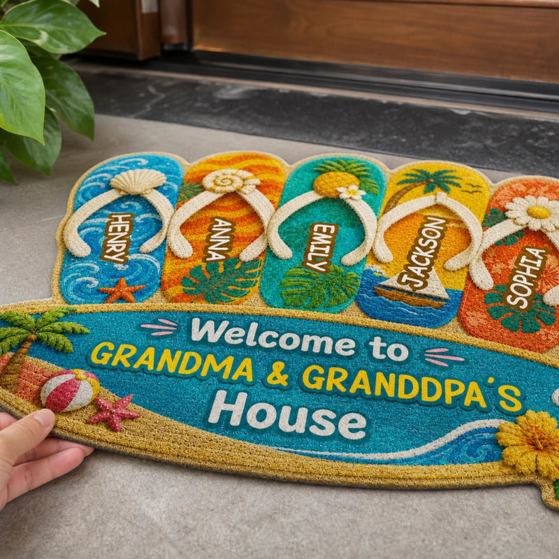 Custom Shaped Doormat - Personalized Summer Vacation And Travel Gifts For Grandma, Grandpa - Beach Days With Grandkids