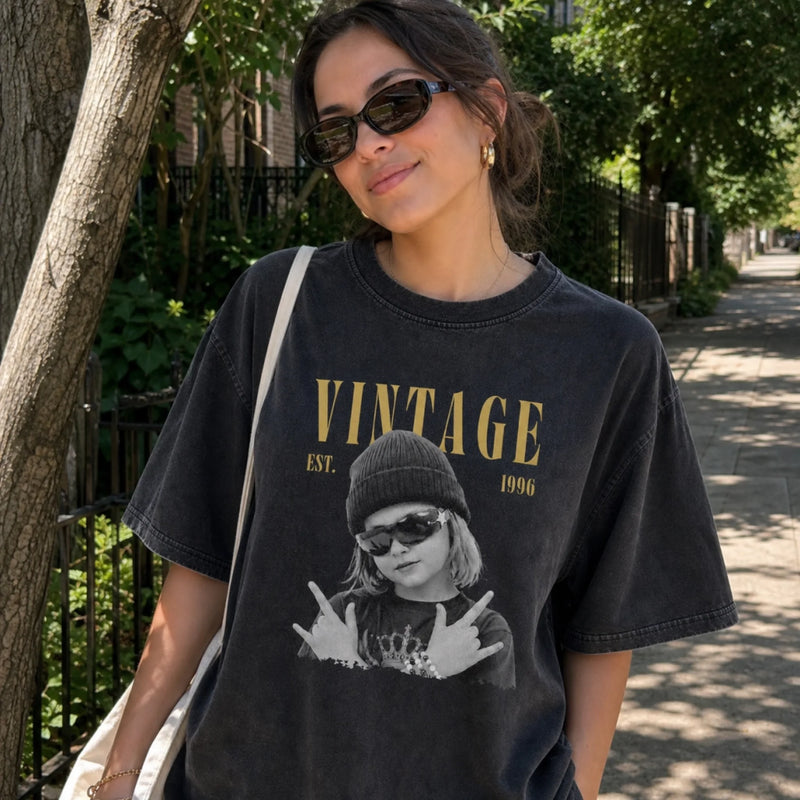 Custom Photo Washed Cotton T-shirt - Personalized Birthday Gifts For Men, Women - Born To Stand Out