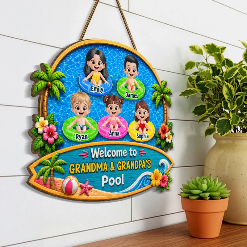 Custom Poolside Wood Sign - Personalized Summer Vacation And Travel Gifts For Grandma, Grandpa - Splash Laugh Repeat