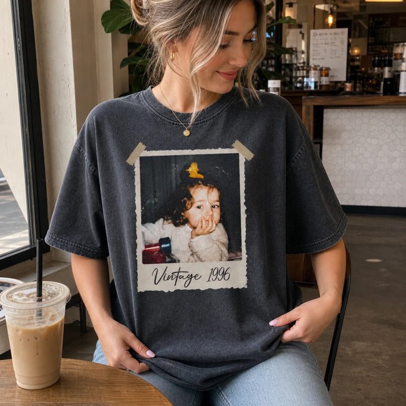 Custom Photo Washed Cotton T-shirt - Personalized Birthday Gifts For Men, Women - Born A Legend