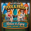 Custom Poolside Wood Sign - Personalized Summer Vacation And Travel Gifts For Husband And Wife, Him And Her - Partners In Prime Poolside Laziness