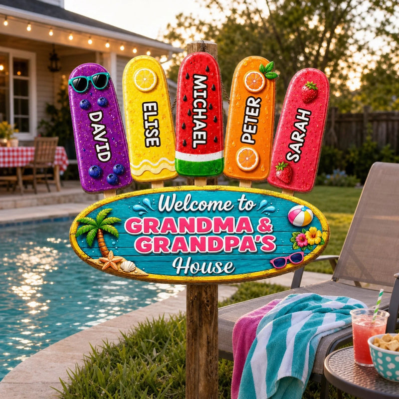 Custom Poolside Wood Sign - Personalized Summer Vacation And Travel Gifts For Grandma, Grandpa - Family Fun Starts Here