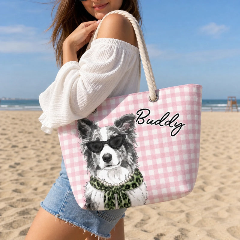 Custom Summer Beach Bag - Personalized Birthday Gifts For Dog Cat Lovers, Dog Dad And Mom, Cat Owners - Sunny Paws Happy Days