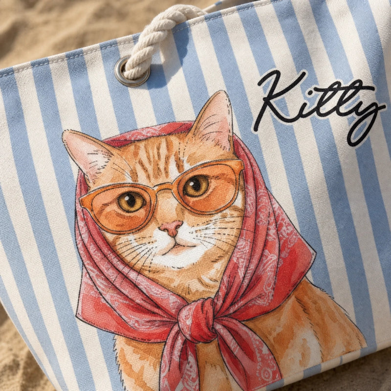 Custom Summer Beach Bag - Personalized Birthday Gifts For Dog Cat Lovers, Dog Dad And Mom, Cat Owners - Sunny Paws Happy Days