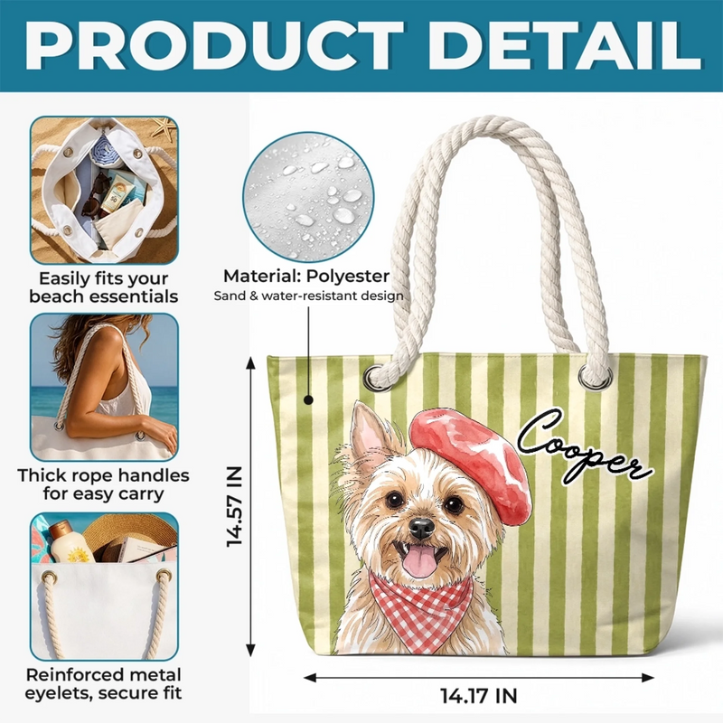 Custom Summer Beach Bag - Personalized Birthday Gifts For Dog Cat Lovers, Dog Dad And Mom, Cat Owners - Sunny Paws Happy Days