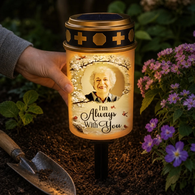 Custom Photo Solar Stake Lights - Personalized Memorial Sympathy Gifts For Loss Of Mom, Dad - Your Memory Shines On