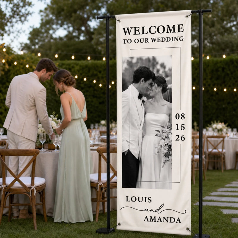 Custom Photo Welcome Banner - Personalized Anniversary Wedding Gifts For Husband And Wife, Him And Her - The Beginning Of Our Forever Story