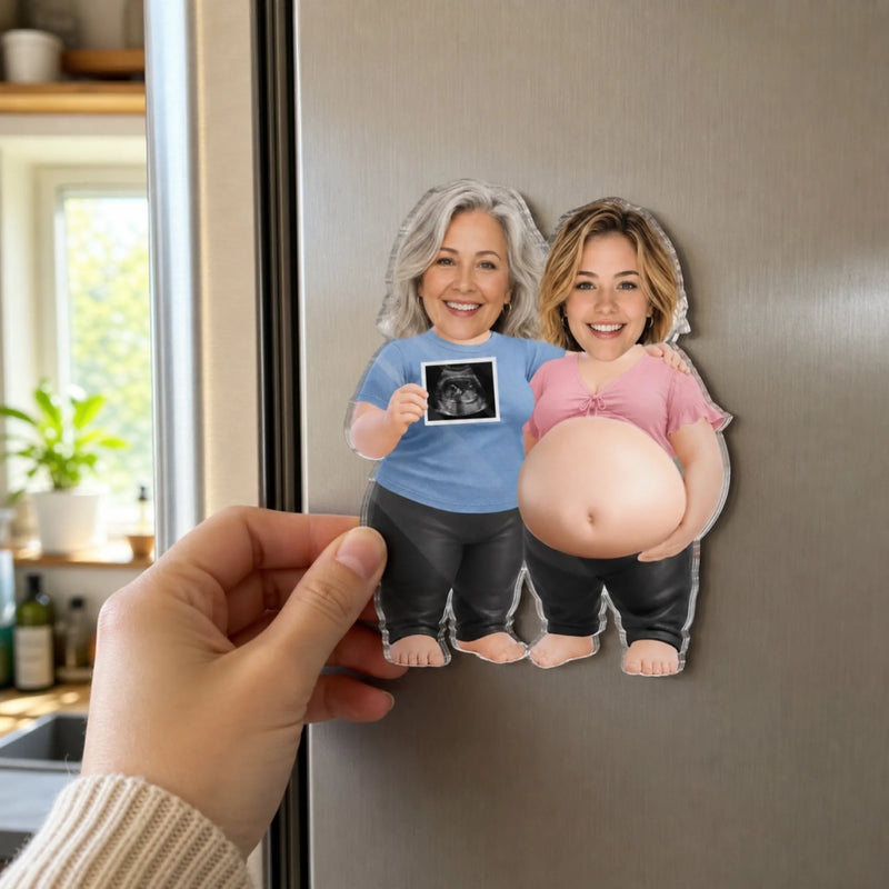 Custom Photo Squishy Acrylic Fridge Magnet - Personalized Baby Shower, Gender Reveal Gifts For New Moms, New Parents - Sweet Ultrasound, Squishy Tummy
