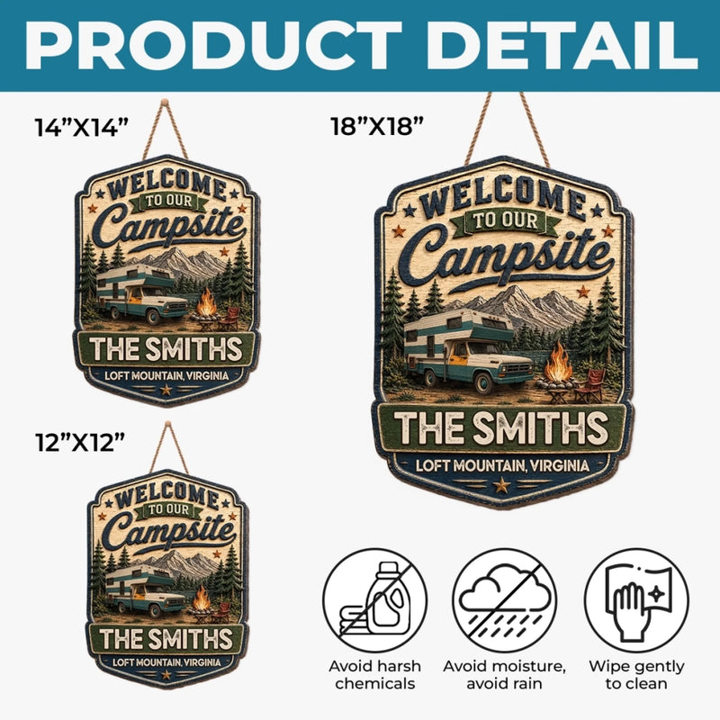 Custom Wood Sign - Personalized Birthday Camping Gifts For Campers, Mom, Dad, Brother, Sister, Kids - Home Is The Campsite