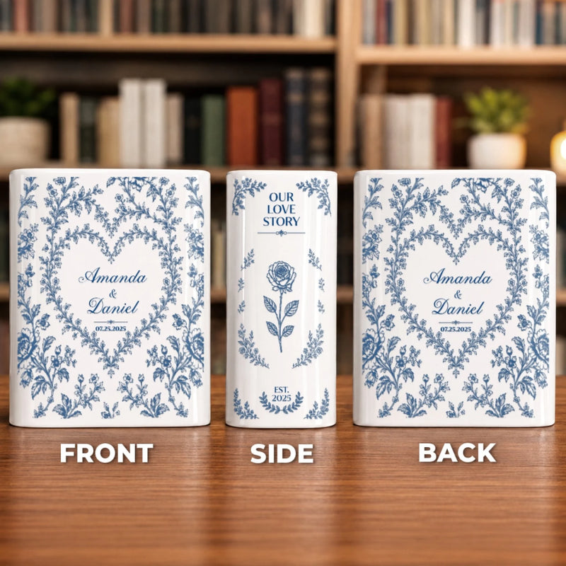 Custom Book Vase - Personalized Anniversary Wedding Gifts For Husband And Wife, Him And Her - Blooming With Endless Love