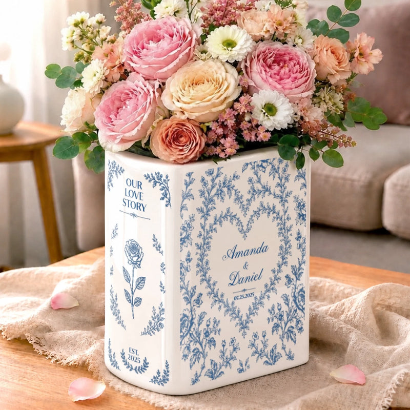 Custom Book Vase - Personalized Anniversary Wedding Gifts For Husband And Wife, Him And Her - Blooming With Endless Love