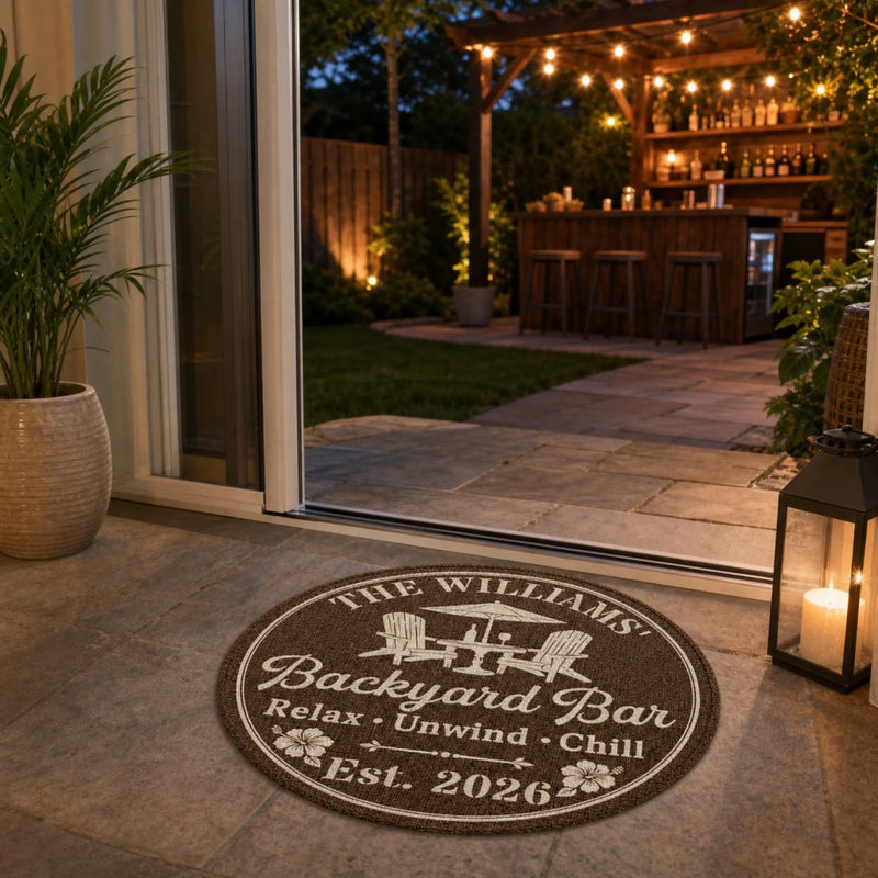 Custom Poolside Shaped Doormat - Personalized Birthday Gifts For Mom, Dad, Brother, Sister, Kids - Backyard Bar