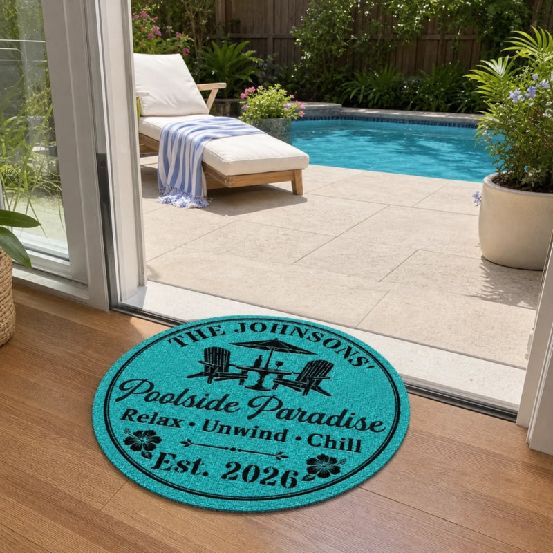 Custom Poolside Shaped Doormat - Personalized Birthday Gifts For Mom, Dad, Brother, Sister, Kids - Backyard Bar