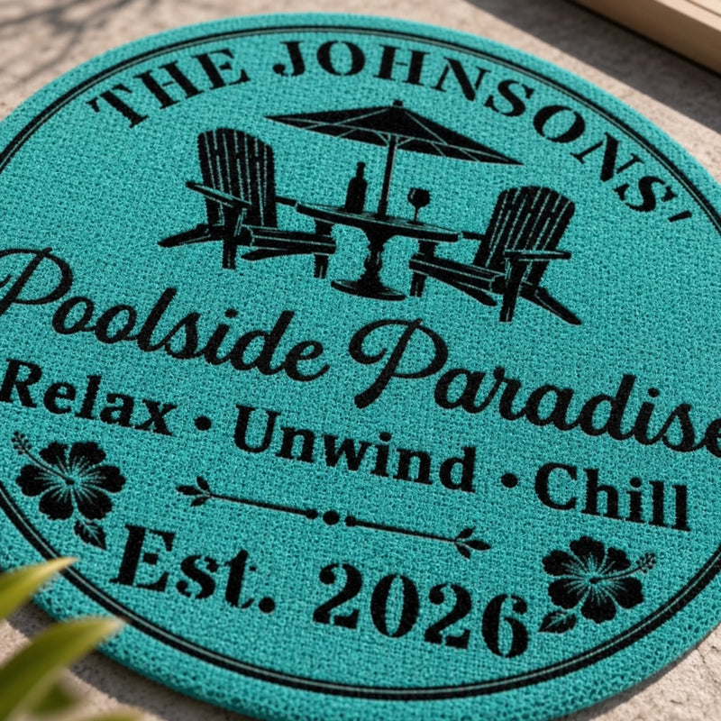 Custom Poolside Shaped Doormat - Personalized Birthday Gifts For Mom, Dad, Brother, Sister, Kids - Backyard Bar
