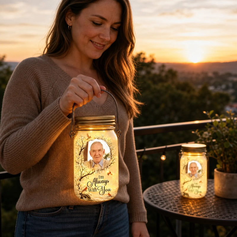 Custom Photo Solar Jar Lantern - Personalized Memorial Sympathy Gifts For Loss of Mom, Dad - Your Memory Is My Treasure