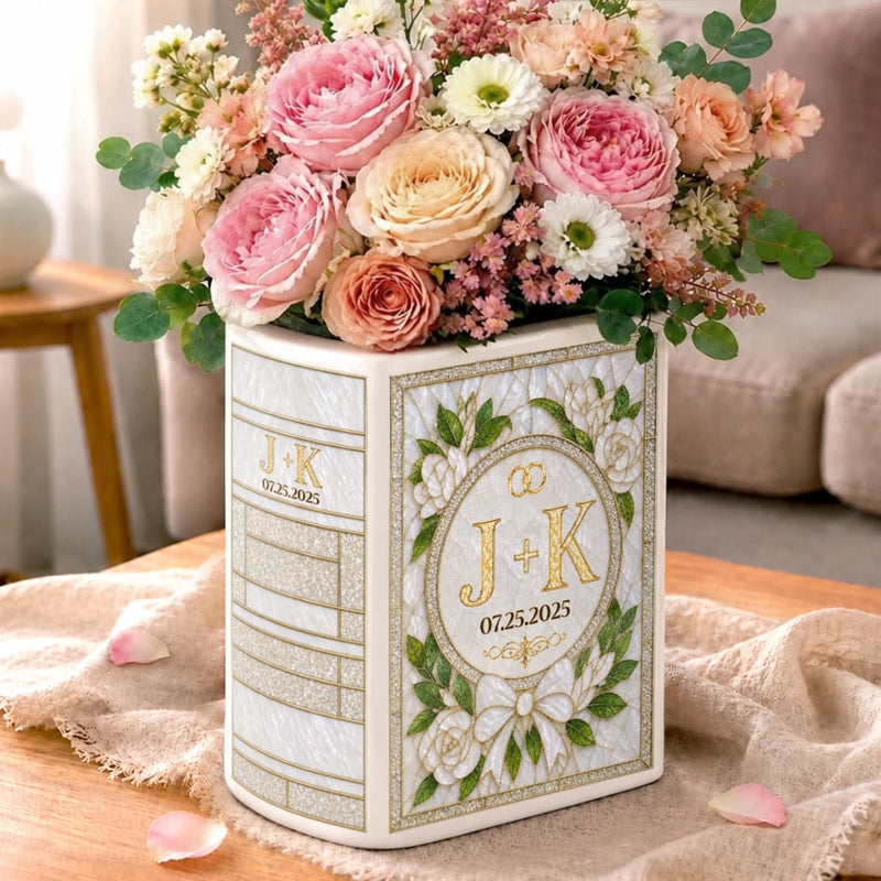 Custom Book Vase - Personalized Anniversary Wedding Gifts For Husband And Wife, Him And Her - Chapters Of Our Forever