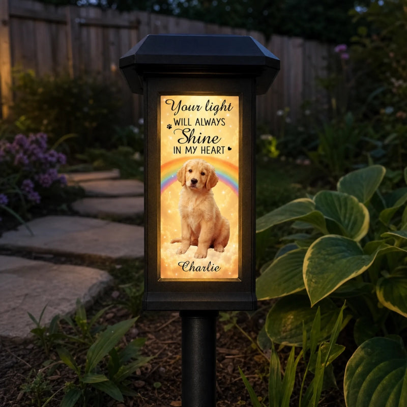 Custom Photo Solar Garden Light - Personalized Pet Memorial Sympathy Gifts For Dogs, Cats - Always Chasing Rainbows