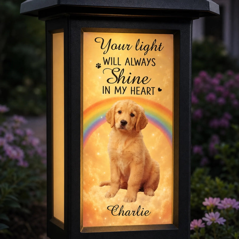 Custom Photo Solar Garden Light - Personalized Pet Memorial Sympathy Gifts For Dogs, Cats - Always Chasing Rainbows