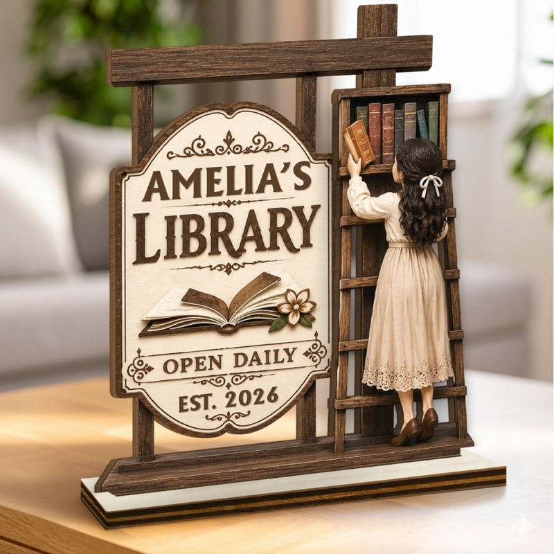 Custom 2-Layered Wooden Plaque - Personalized Bookish Gifts For Book Lovers, Bookworms, Readers - Cozy Reading Nook