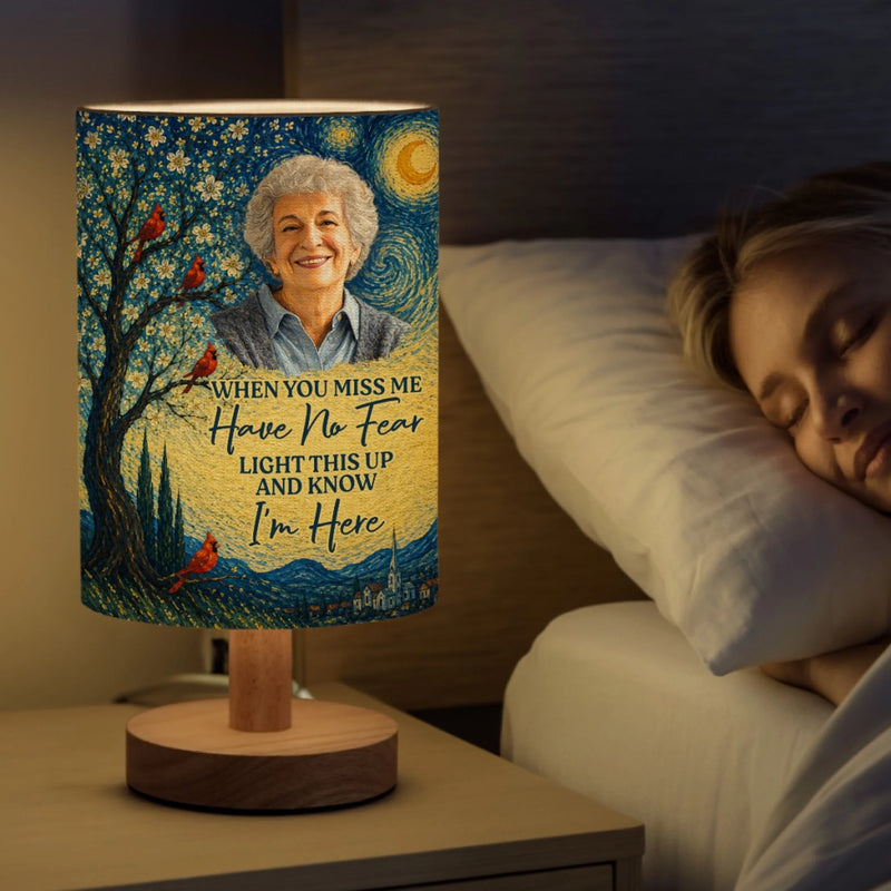 Custom Photo Linen Bedside Table Lamp - Personalized Memorial Sympathy Gifts For Loss Of Mom, Dad - Your Light Lives On