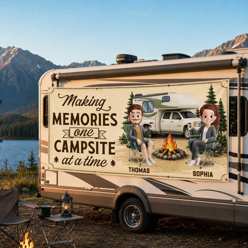 Custom Outdoor Banner - Personalized Camping Gifts For Campers, Husband And Wife, Him And Her - Home Is Wherever We Roam