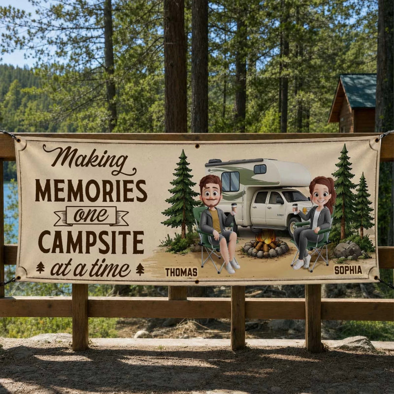 Custom Outdoor Banner - Personalized Camping Gifts For Campers, Husband And Wife, Him And Her - Home Is Wherever We Roam