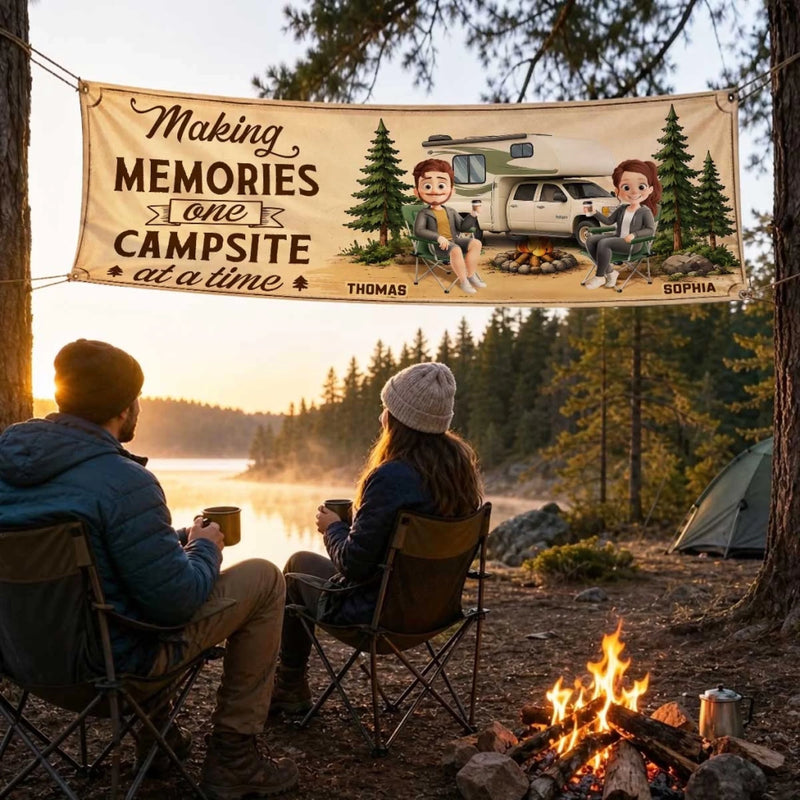 Custom Outdoor Banner - Personalized Camping Gifts For Campers, Husband And Wife, Him And Her - Home Is Wherever We Roam