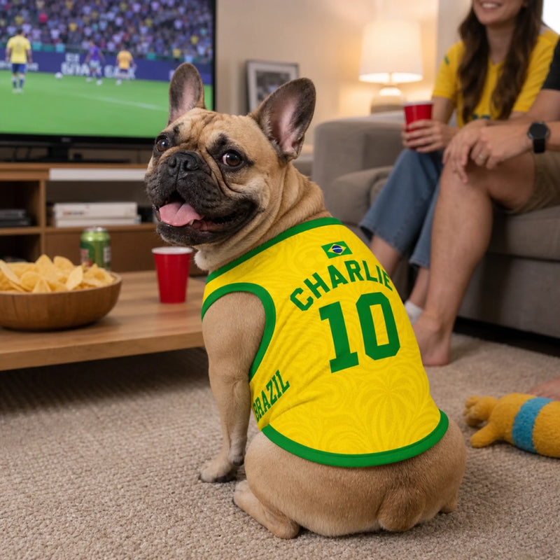 Custom Brazil World Football Pet Jersey - Personalized Birthday Gifts For Football Dog Cat Lovers, Dog Dad And Mom, Cat Owners - Cutest Playmaker On The Pitch