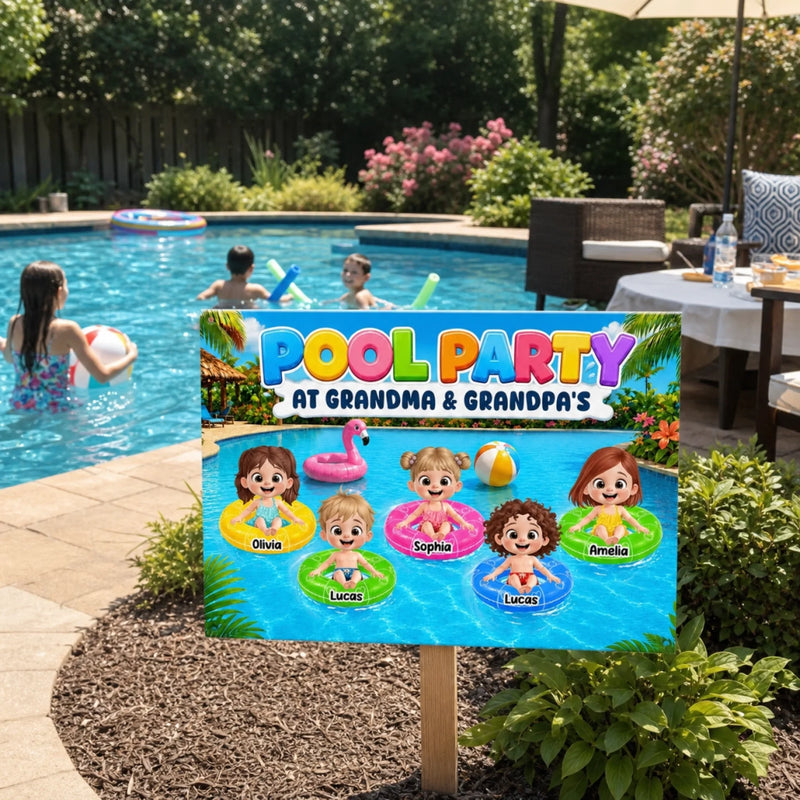 Custom Poolside Home Decor Metal Sign - Personalized Summer Vacation And Travel, Poolside Gifts For Grandma, Grandpa - Sunshine And Sweet Memories