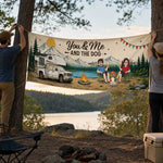 Custom Outdoor Banner - Personalized Camping Gifts For Campers, Husband And Wife, Him And Her, Dog Lovers, Dog Dad And Mom - Love Travels With Us