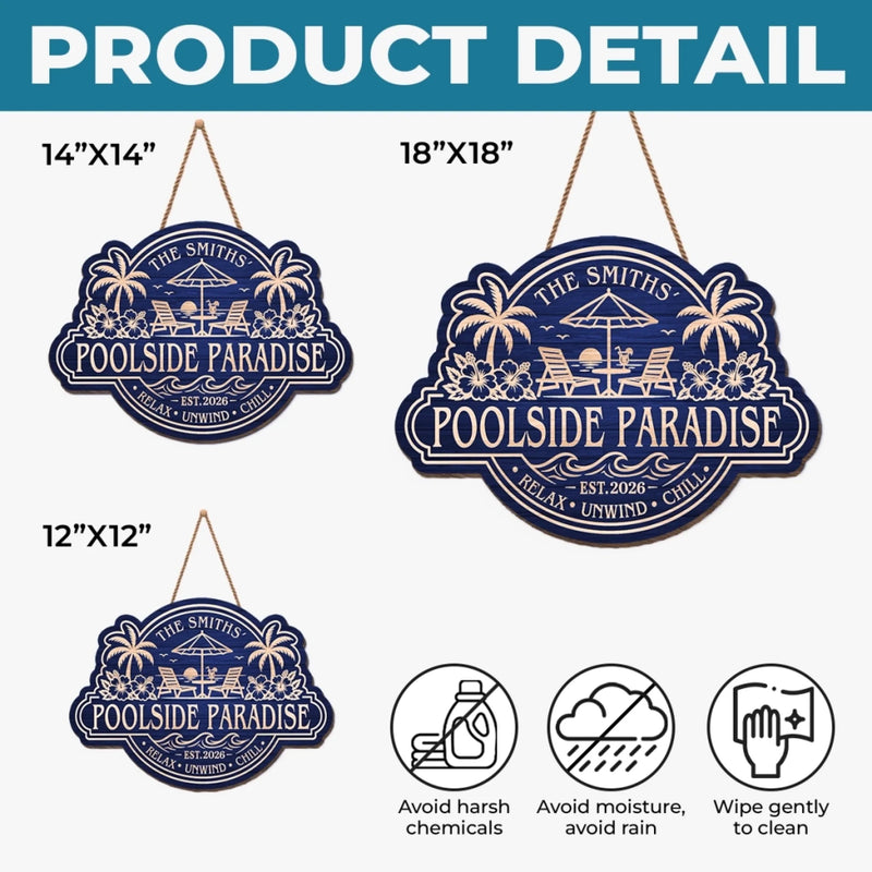 Custom Poolside Wood Sign - Personalized Summer Vacation And Travel Gifts For Mom, Dad, Brother, Sister, Kids - Sun Splash Together