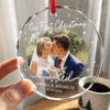 Custom Photo Our First Christmas As Mr & Mrs - Couple Personalized Custom Circle Glass Ornament - Christmas Gift For Husband Wife, Anniversary, First Christmas