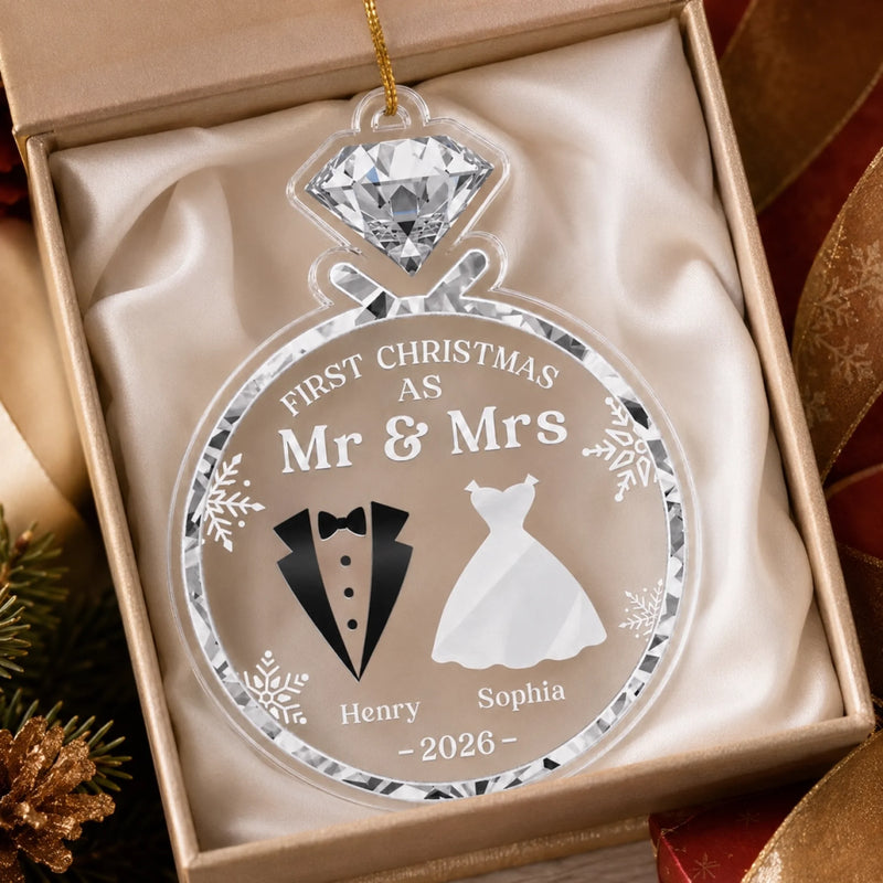 Custom Acrylic Ornament - Personalized Anniversary Christmas Wedding Gifts For Husband And Wife, Him And Her - Newlywed Christmas Vibes