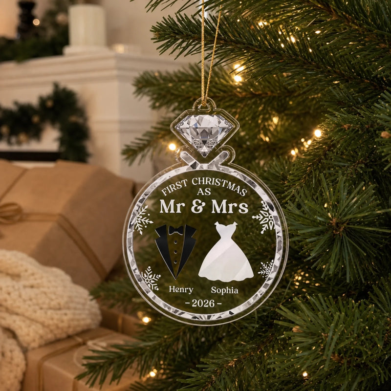 Custom Acrylic Ornament - Personalized Anniversary Christmas Wedding Gifts For Husband And Wife, Him And Her - Newlywed Christmas Vibes