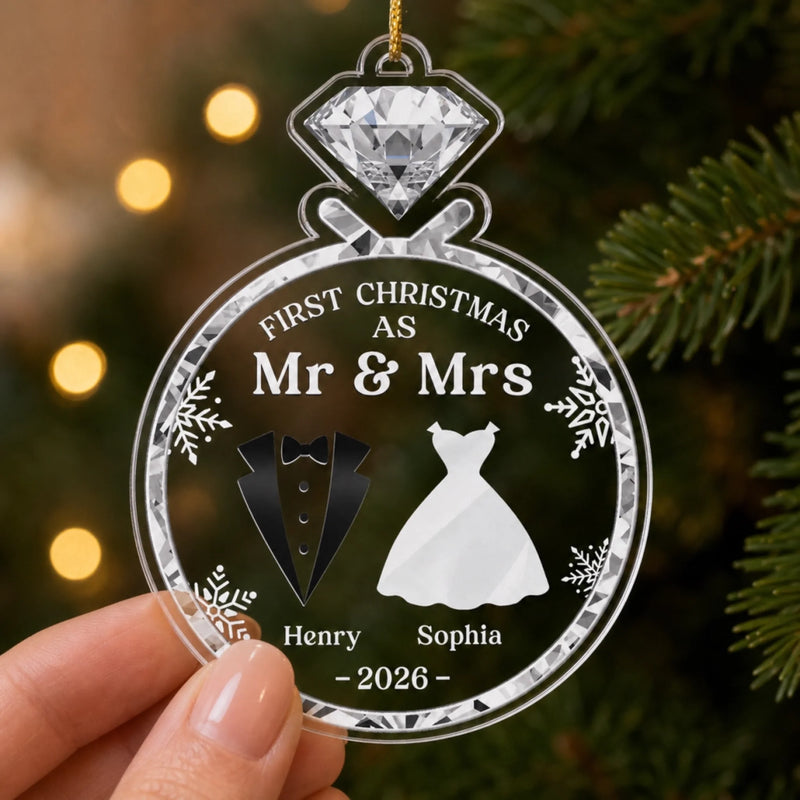 Custom Acrylic Ornament - Personalized Anniversary Christmas Wedding Gifts For Husband And Wife, Him And Her - Newlywed Christmas Vibes