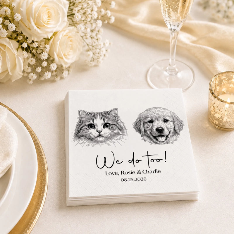 Custom Photo Cocktail Napkins - Personalized Wedding Party Favor Gifts For Guests, Adults, Dog Cat Lovers - Happy Pet Parents, Happier Day