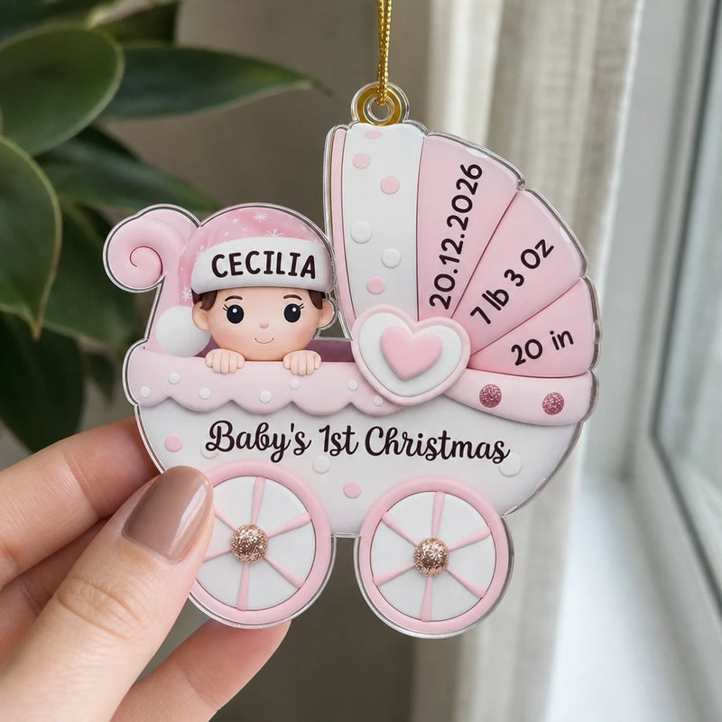 Custom Acrylic Ornament - Personalized Christmas Baby Shower, Gender Reveal Gifts For New Moms, New Dads, New Parents - Baby’s First Christmas Joyride