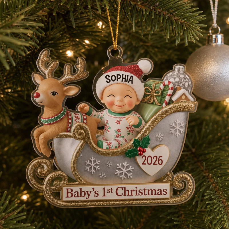 Custom Acrylic Ornament - Personalized Christmas Baby Shower, Gender Reveal Gifts For New Moms, New Dads, New Parents - Tiny Feet Big Christmas Joy