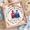 Our First Christmas As A Family - Family Personalized Custom Ornament - Ceramic Round Shaped - Christmas Gift For Family Members, Baby Kids, Newborn Baby, First Christmas