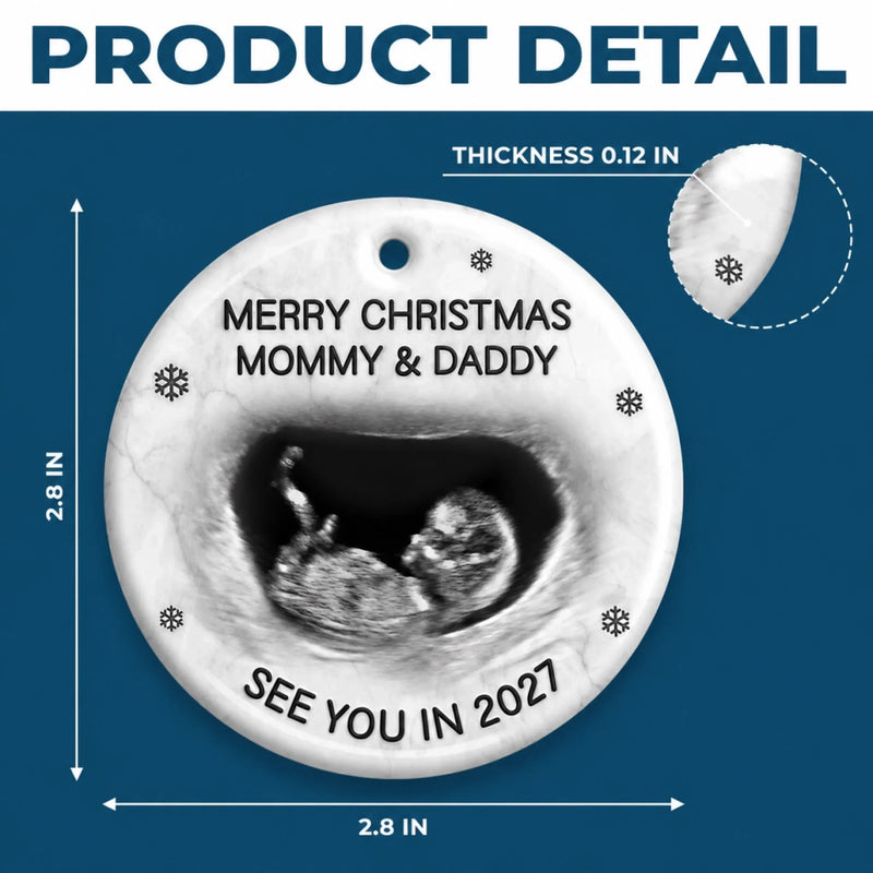 Custom Photo Ceramic Ornament - Personalized Christmas Baby Shower, Gender Reveal Gifts For New Moms, New Dads, New Parents - A Little Elf Arriving Soon